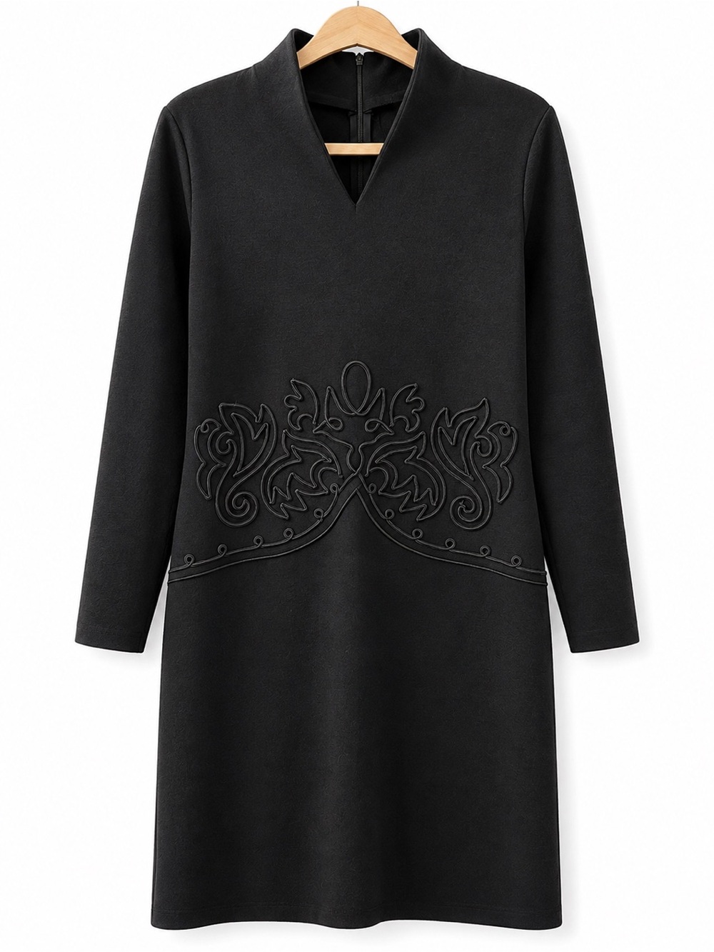 Andrea Jovine Black Long-Sleeve Embroidered Shift Dress